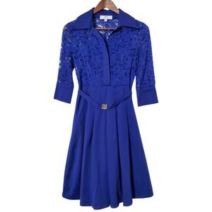 Miss May Retro Gorgeous City Dress Size S Royal Blue Fit Flare Jewel Tone Womens